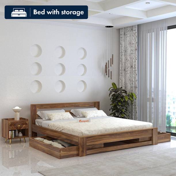 Ganpati Arts Sheesham Wood Foster Bed With 2 Drawer Storage for Bedroom | Diwan Bed For Home Solid Wood King Drawer Bed, 205 cm x 187 cm (6.73 ft x 6.14 ft)