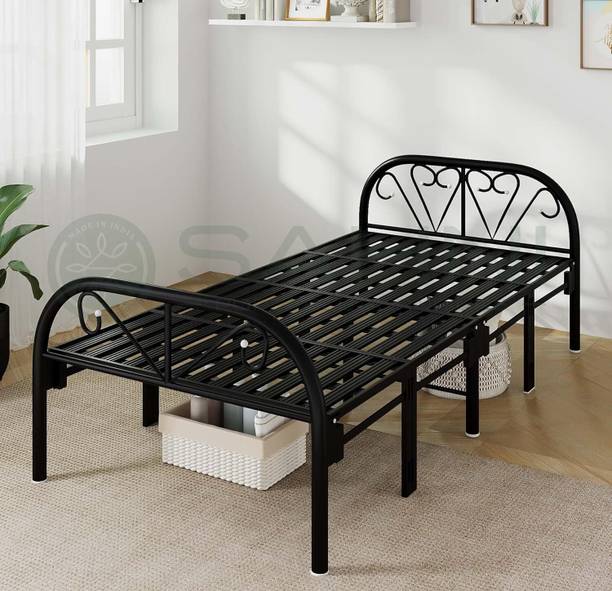 Sahni Portable furniture Iron Metal Glossy Finish Single with Black Stripes Folding Bed (6ft x 3ft ) Metal Single Bed
