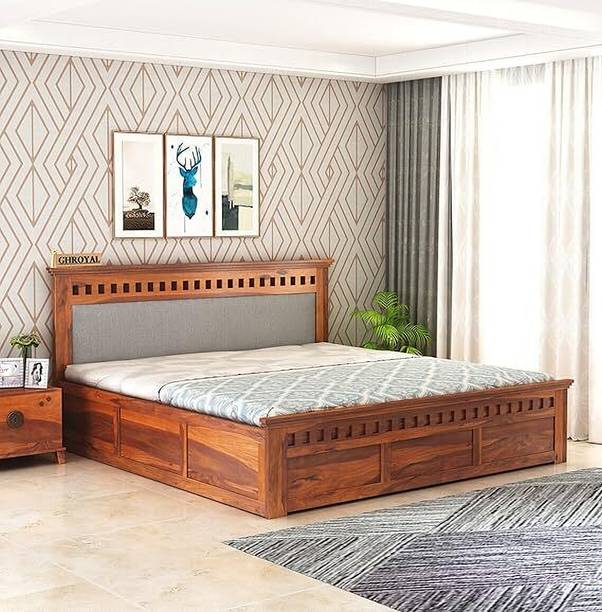GOYALINTERIOR Sheesham Wood King Bed/Wooden Cot/Wooden Bed With Box Storage For Home Solid Wood King Box Bed