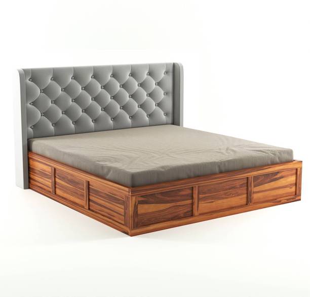 CRIGE Solid Wood Queen Size Bed With Fabric Headboard And Box Storage For Bedroom Solid Wood Queen Box Bed
