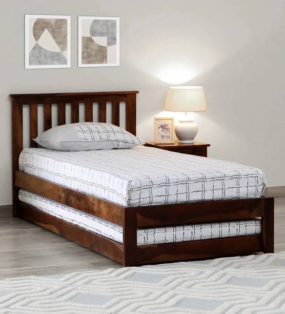 Woodsworth From Pepperfry Sheesham Wood Single Trundle Bed/Wooden Trundle Bed/Cot For Home Solid Wood Single Bed, 206 cm x 99 cm (6.76 ft x 3.25 ft)