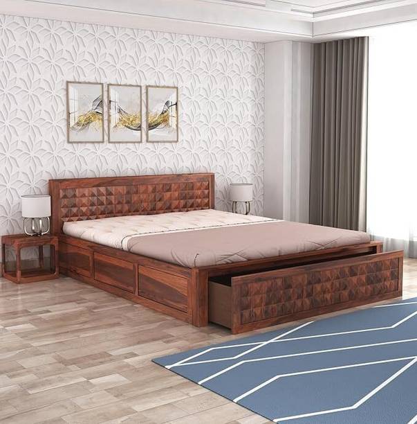 Garghandicraft Sheesham Wood Bed/Cot Bed/Palang For Bedroom/Hotel's Solid Wood Queen Drawer Bed
