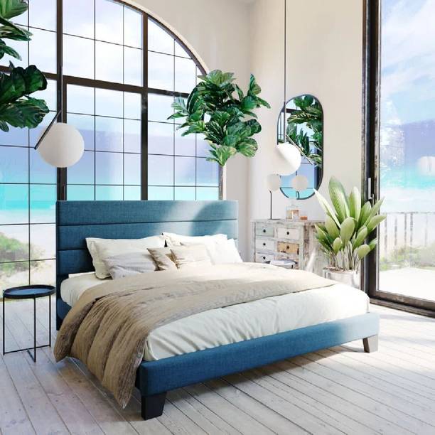 Mooncraft Premium Upholstered Bed | Bed King Size with Headboard | Bedroom Cot Solid Wood King Bed, 205.74 cm x 187.96 cm (6.75 ft x 6.17 ft)