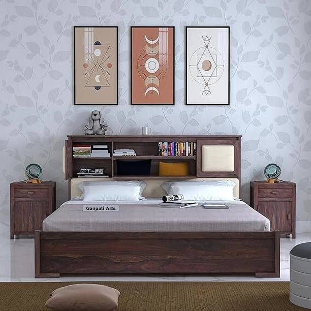 Ganpati Arts Sheesham Wood Maharaja Bed For Bedroom/Wooden Cot/Bed With Box Storage For Home Solid Wood Queen Box Bed