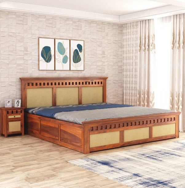 GOYALINTERIOR Sheesham Wood King Bed/Wooden Cot/Wooden Bed With Box Storage For Home Solid Wood King Box Bed