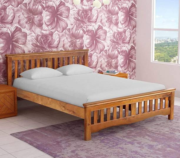 THERJART Solid Wood Bed | Wooden Bed | Wood Double Bed Solid Wood Double Bed, 208.28 cm x 157.48 cm (6.83 ft x 5.17 ft)