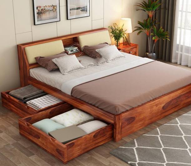 AMBICA WOODMART Sheesham Wood king Size Bed king Size Bed With drawer Storage king Size cot Solid Wood King Drawer Bed