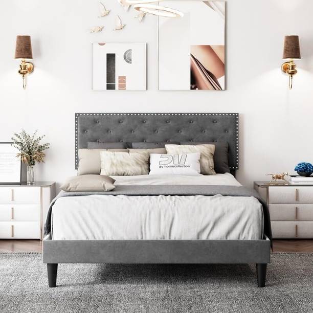 shivang mattress Fabric Queen Size Bed With Button Tufted & Diamond Line Headboard For Bedroom || Engineered Wood Queen Bed
