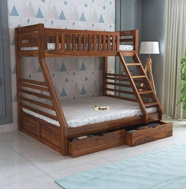 Ganpati Arts Queen Size Italian Bunk Bed For Bedroom/Kids Room/1 Year Warranty Solid Wood Queen Drawer Bed