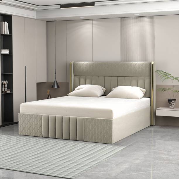 Klenta Home Decor Engineered Wood Upholstered Queen Size Bed With Storage And Headboard For Room Engineered Wood Queen Box Bed