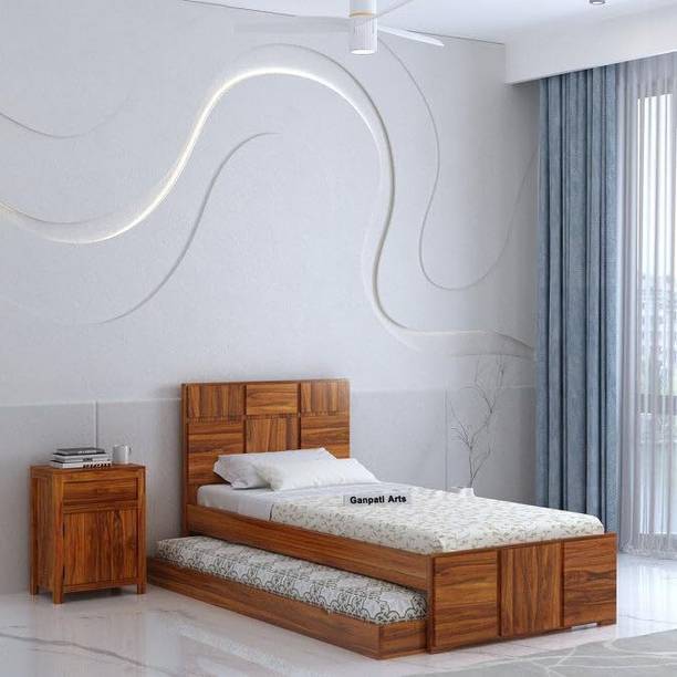Ganpati Arts Sheesham Wood Scott Single Size Trundle Bed with 1 Extra Pullout Bed Solid Wood Single Bed