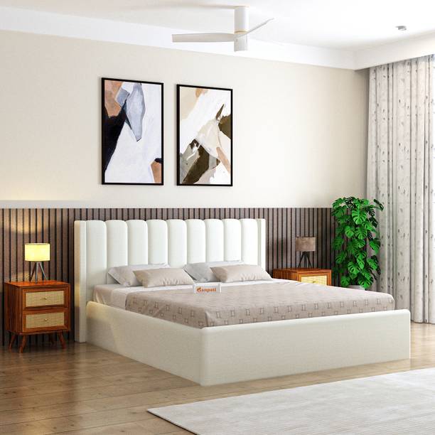 Ganpati Arts Wooden Upholstered Bed with Tufted Headboard/Wooden Cot/Palaung For Bedroom Engineered Wood King Box Bed