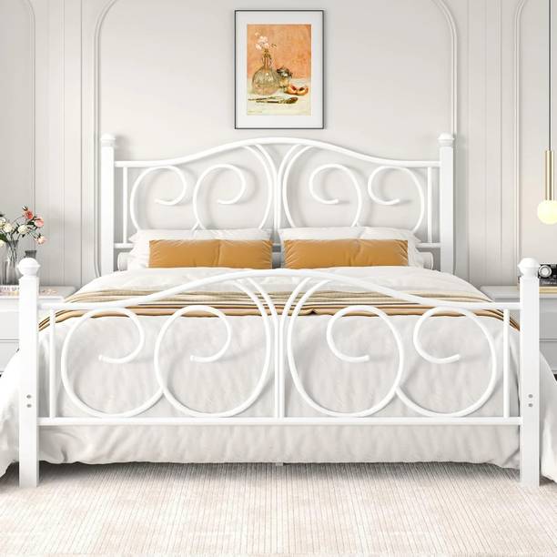 ADORN MART Metal Platform Double Size Bed Frame with Headboard and Footboard, Heavy Duty Metal King Bed