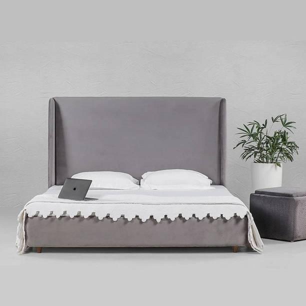 FEBERICA Fabric Queen Size Bed with Upholstered High Headboard for Bedroom/ Hotel | Engineered Wood Queen Bed