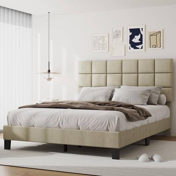 NAPTHRONE Premium Upholstered Bed | Bed King Size with Headboard | Cot for Bedroom Solid Wood King Bed