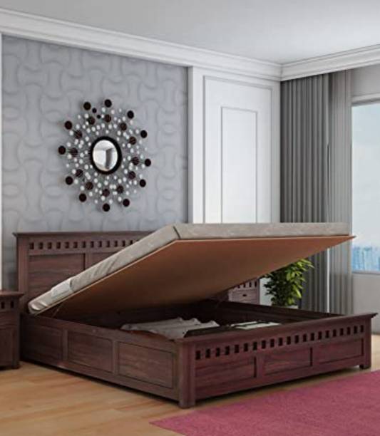 GOYALINTERIOR Sheesham Wood King Bed/Wooden Bed/Palaung With Hydraulic Storage For Home Solid Wood King Hydraulic Bed
