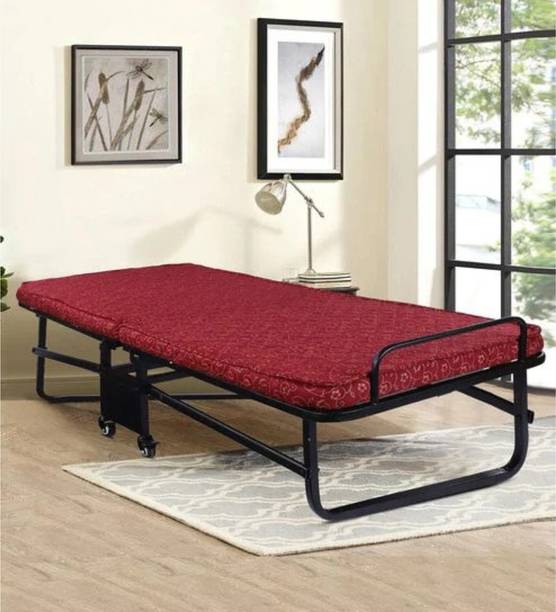 spacepanda Edison Folding Single Bed with MS Powder Coated Frame & 3" Foam Mattress 6x3Ft Metal Single Box Bed
