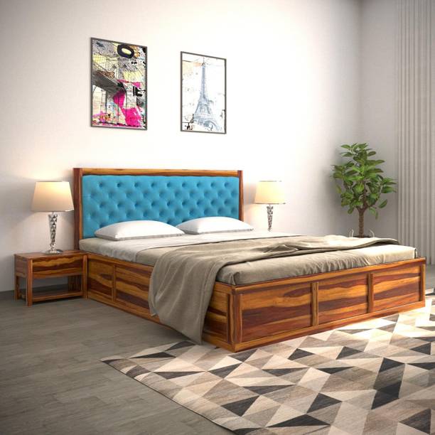 Utkarsh Sheesham Wood King Size Bed With Upholstered Headboard For Bedroom/ KIds Room || Solid Wood King Box Bed