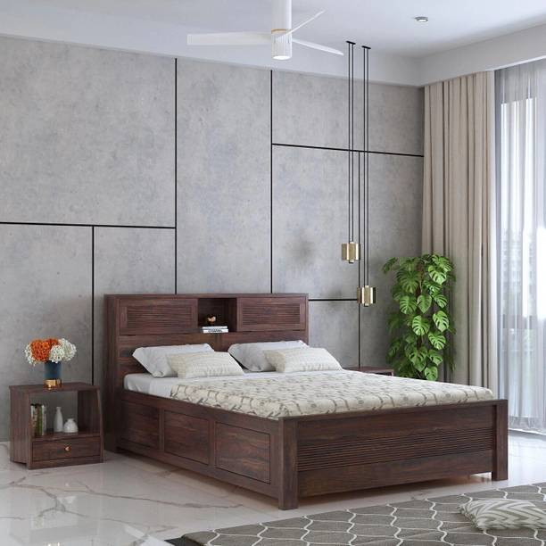 Ganpati Arts Wooden Maharaja Groove Bed For Bedroom/Wooden Cot/Bed With Box Storage For Home Solid Wood Queen Box Bed