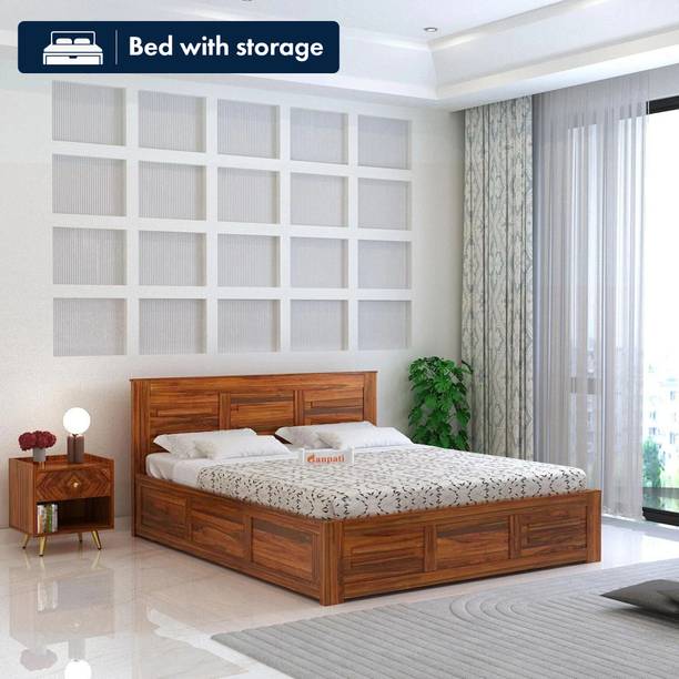 Ganpati Arts Sheesham Wood Swiss Bed For Bedroom/Wooden Cot/Bed With Box Storage For Home Solid Wood Queen Box Bed, 205 cm x 160 cm (6.73 ft x 5.25 ft)