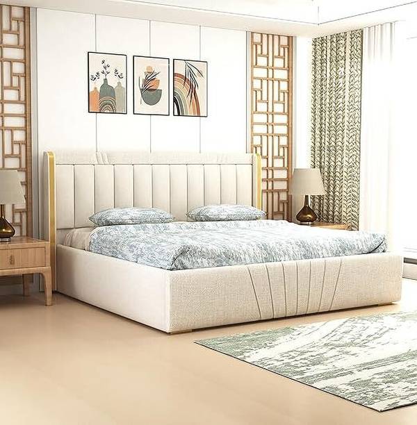 MODESTY WOODS Upholstered Wooden Double Bed with Box Storage for Bedroom and Living Room Solid Wood Queen Box Bed