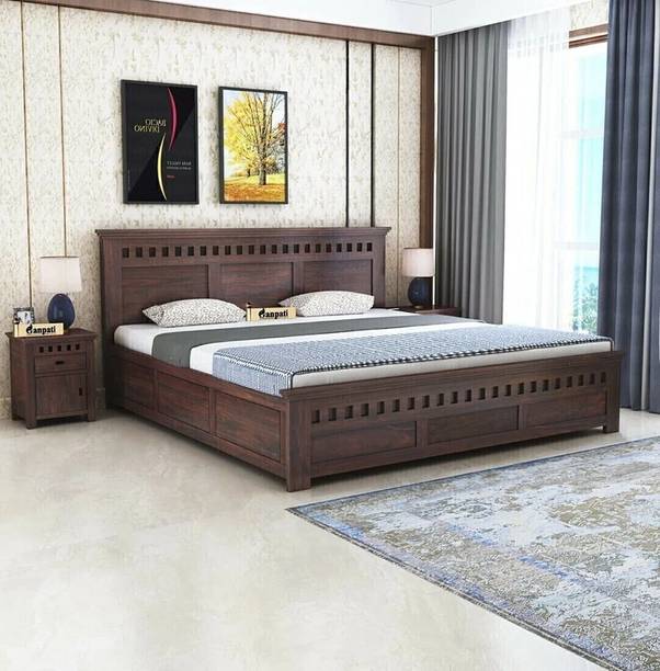 Ganpati Arts Sheesham Wood Armania King Size Bed with Hydraulic Storage for Bedroom Solid Wood King Hydraulic Bed, 208.788 cm x 198.12 cm (6.85 ft x 6.5 ft)