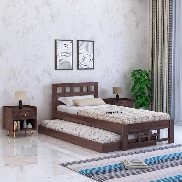Ganpati Arts Sheesham Wood Simons Wooden Single Cot/Wooden Single Trundle Bed Without Storage Solid Wood Single Bed