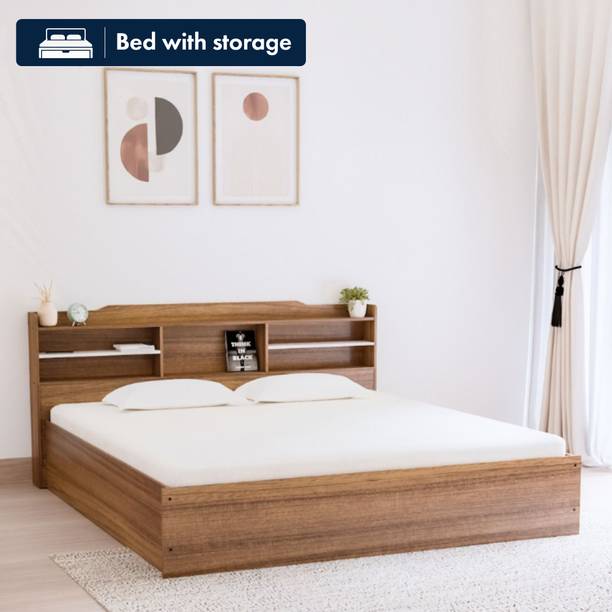 neuspace Astona with Bookshelf Headboard Engineered Wood Queen Box Bed, 211 cm x 163 cm (6.92 ft x 5.35 ft)