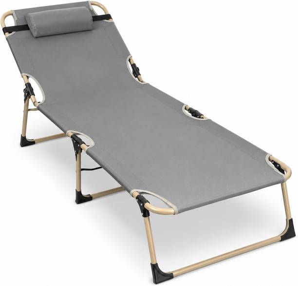 Lexara Portable Folding Bed with Adjustable Backrest and Head Pillow Sleeping Cot Metal Single Bed, 160 cm x 60 cm (5.25 ft x 1.97 ft)