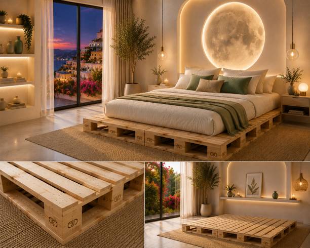 Knowk knock Beautiful Nordic 4×6 ft Pine Wood Pallet Bed Rustic Modern Wooden Furniture Solid Wood Double Bed, 183 cm x 122 cm (6.0 ft x 4.0 ft)