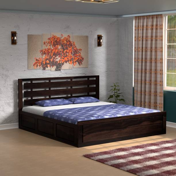 GF Furniture Sheesham Wood Queen Box Bed / Solid Wood Queen Box Bed for Bedroom Solid Wood Queen Box Bed