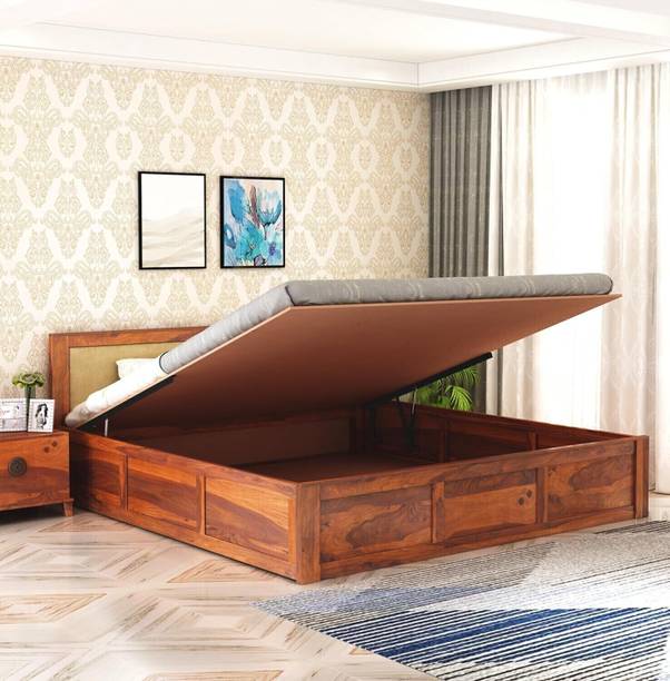 SAVITRIDECOR Sheesham Wood Bed For Bedroom/Wooden Cot/Palaung/Bed With Storage For Home Solid Wood King Hydraulic Bed
