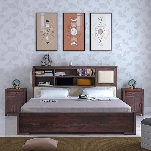 Ganpati Arts Sheesham Wood Maharaja Bed for Bedroom/Hotel/Wooden Cot/Bed With Box Storage Solid Wood King Box Bed