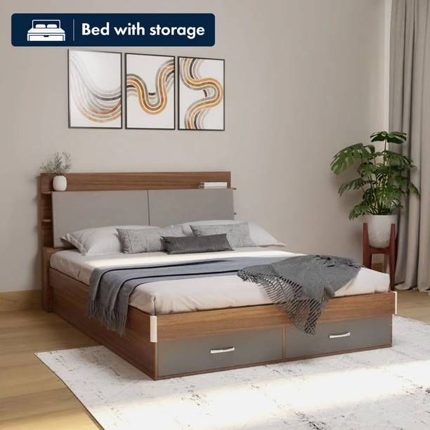 Mintwud From Takeshi Upholstered Queen Size Bed With Hydraulic/Drawer Storage Engineered Wood Queen Hydraulic Bed, 219 cm x 160 cm (7.19 ft x 5.25 ft)
