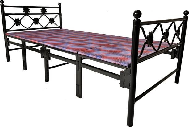 Sahni Metal single Modern folding Bed with attached mattress (Multi, 6ft by 3ft) Metal Single Bed