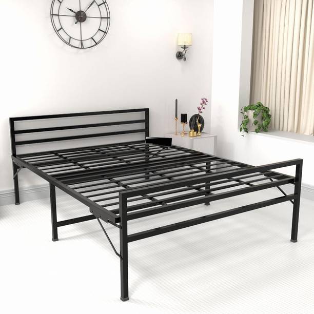 SIYA ART Folding Bed King Size With Headboard For Bedroom, Guests | Metal King Bed, 200 cm x 183 cm (6.56 ft x 6.0 ft)