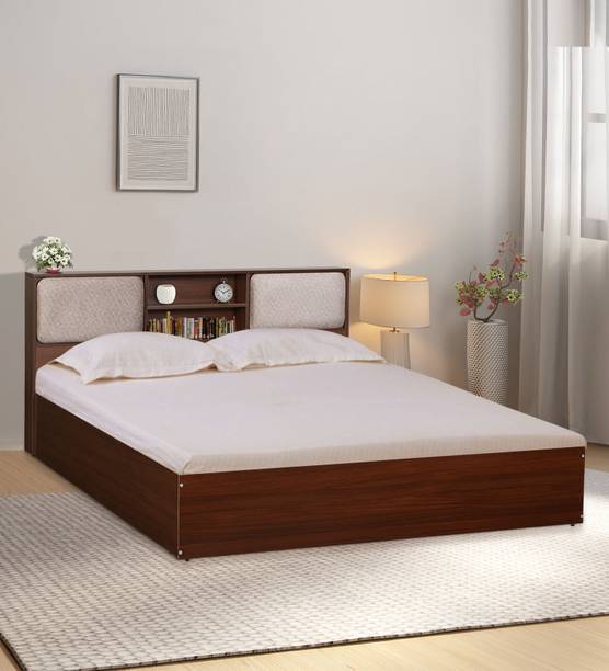 Mintwud from Pepperfry Queen Bed With Hydraulic & Upholstered Headboard Storage For Bedroom Engineered Wood Queen Hydraulic Bed