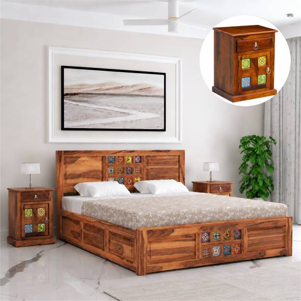SONA ART & CRAFTS Taurus Sheesham Wood Queen Size Bed with Storage Box + 2 Bedside Solid Wood Queen Box Bed, 205.74 cm x 160 cm (6.75 ft x 5.25 ft)