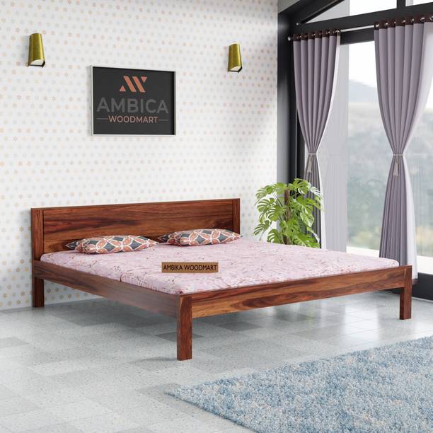 AMBICA WOODMART queen bed, sheesham wood queen bed, solid wood bed, bed for bed room, wooden bed Solid Wood Queen Bed