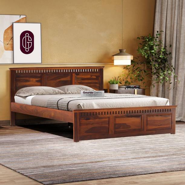 Gouravgenic Handicraft Teak (Sagun) Solid Wood Queen Bed