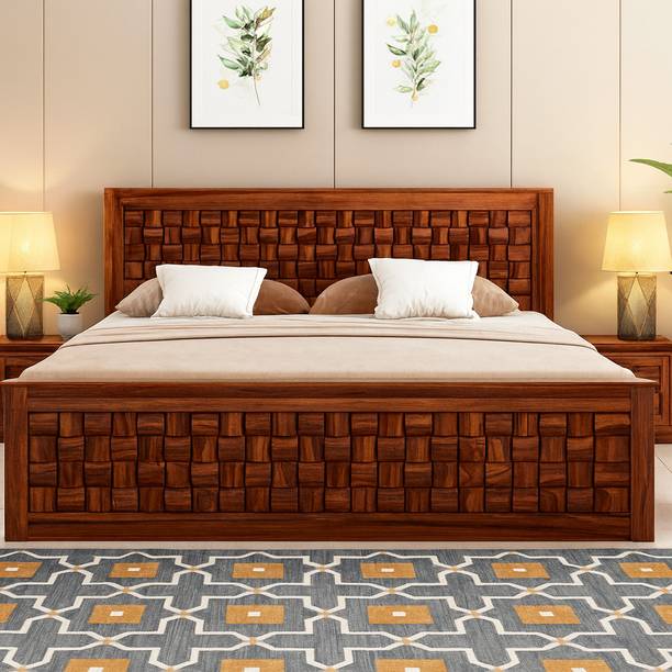BHWOOD Wooden sheesham wood king size bed without storage Solid Wood King Bed, 200 cm x 188 cm (6.56 ft x 6.17 ft)