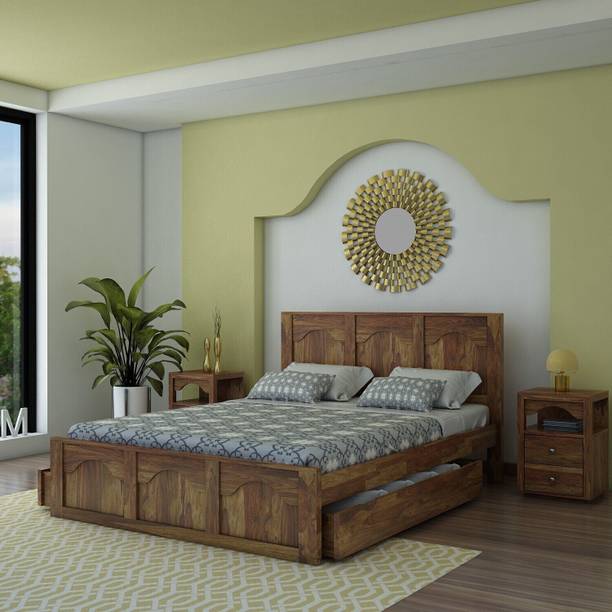 Vintej Home Mourya Sheesham ( Rosewood ) Jodhpur Furniture Solid Wood Queen Drawer Bed