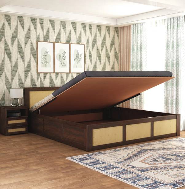 GOYALINTERIOR Sheesham Wood King Bed/Wooden Bed/Palaung With Hydraulic Storage For Home Solid Wood King Hydraulic Bed