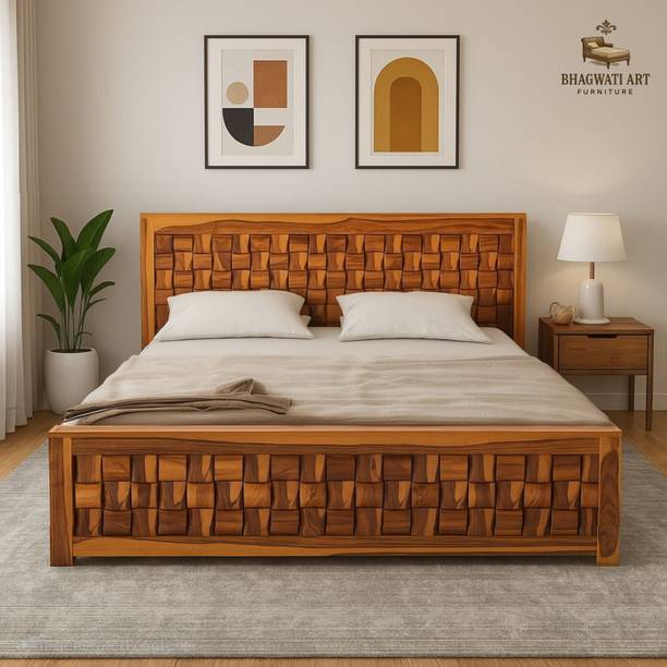 BHAGWATI ART Solid Sheesham Wood King Size For Bedroom/ Hotel | Solid Wood King Box Bed Solid Wood King Box Bed, 205.74 cm x 190.5 cm (6.75 ft x 6.25 ft)