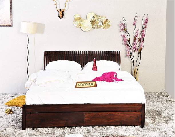 GARGHANDICRAFTS Sheesham Wood Bed/Palang For Bedroom/Home/Hotel Solid Wood Queen Drawer Bed