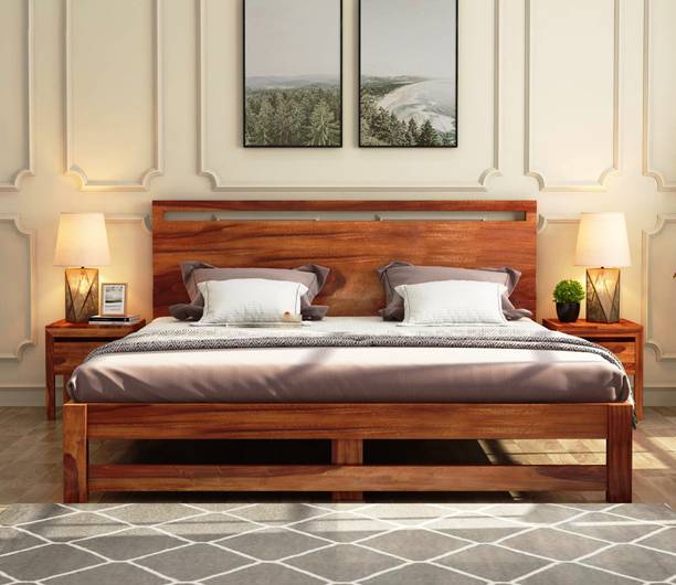 Gouri Furniture Solid Sheesham Wood Bed | Wooden Bed | Double Bed Solid Wood King Bed, 208.3 cm x 190.5 cm (6.83 ft x 6.25 ft)