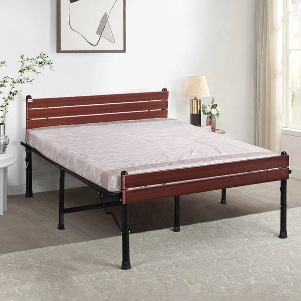 Delite Kom Astra Foldable Metal Queen Bed (6.7x5ft) with Engineered Wood Headboard, Strong Metal Queen Bed