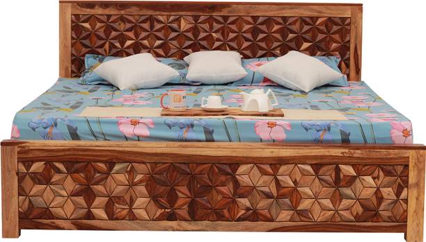 Sheesham Craft NeoFloresque King Size(72"x78") Without Storage,12-Month Warranty,Natural Colour Solid Wood King Bed