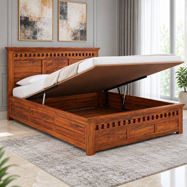 Ganpati Arts Armania Sheesham Wood Bed/Cot With Hydraulic Storage | Bamboo Queen Hydraulic Bed, 209 cm x 163 cm (6.86 ft x 5.35 ft)