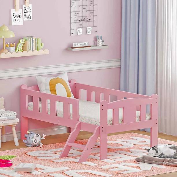 ELMSPIRE Poppy Kids Single Bed Cot with Ladder, Sturdy Pine Wood Frame Engineered Wood Single Bed, 160.02 cm x 81.28 cm (5.25 ft x 2.67 ft)